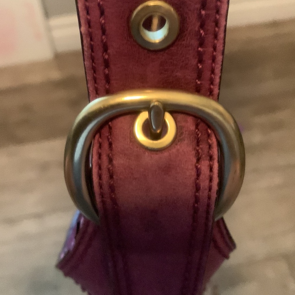 Coach Bleecker Sophie bag. khaki jacquard berry leather trim brass hardware. 903 - Picture 4 of 10